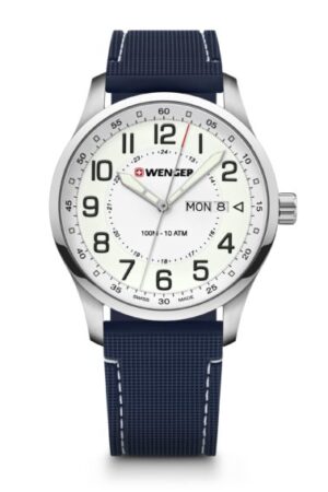 ונגר שוויץ שעון קלאסי אלגנטי לבן תאריך ושעה Wenger Attitude day date