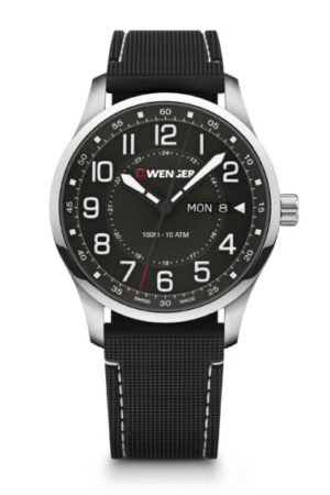 ונגר שוויץ שעון קלאסי אלגנטי שחור תאריך ושעה Wenger Attitude day date