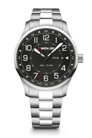 ונגר שוויץ שעון קלאסי אלגנטי שחור תאריך ושעה Wenger Attitude day date