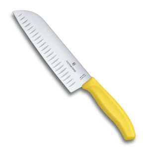 ויקטורינוקס סכין סנטוקו להב מחורץ צהוב yellow Victorinox SwissClassic Santoku Knife, fluted edge 6.8526.17L8B