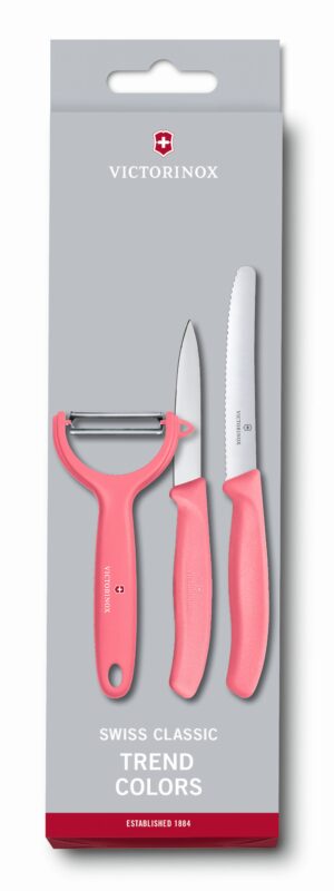 ויקטורינוקס סט סכינים וקולפן בצבע ורוד Victorinox 6.7116.3312