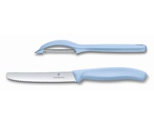 ויקטורינוקס סט סכין ירקות וקולפן שוויצרי אוניברסלי בצבע כחול פסטל Victorinox 6.7116.2122