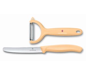 ויקטורינוקס סט סכין עגבניות וקולף קיווי בצבע כתום פסטל Victorinox 6.7116.2392