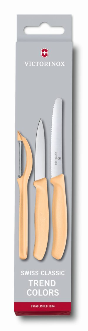 ויקטורינוקס סט סכינים וקולפן אוניברסלי בצבע כתום פסטל Victorinox 6.7116.3192