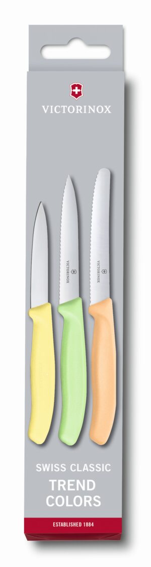 ויקטורינוקס סט 3 סכיני ירקות בצבעי פסטל טרנדי כתום ירוק צהוב  6.7116.342 Victorinox
