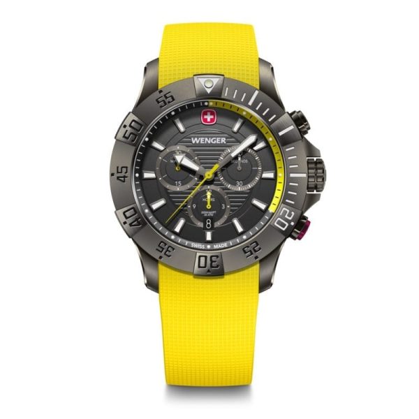ונגר שוויץ שעון כרונוגרף Seaforce Black ice ורצועת סיליקון mvucv 43 מ”מ Wenger watch Chrono