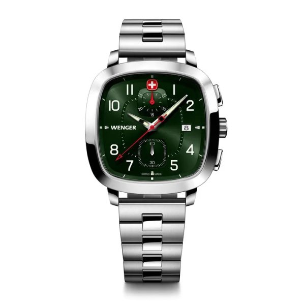 ונגר שעון כרונוגרף וינטאג' 40 מ”מ Vintage Sport Chrono Wenger watch ירוק רצועת מתכת