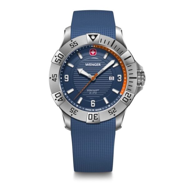 ונגר שוויץ שעון Seaforce Blue ice ורצועת סיליקון כחולה 43 מ”מ Wenger watch