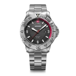 ונגר שוויץ שעון Seaforce Black ice ורצועת מתכת כסופה 43 מ”מ Wenger watch