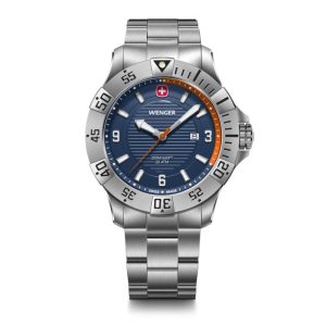 ונגר שוויץ שעון Seaforce Blue ice ורצועת מתכת כסופה 43 מ”מ Wenger watch