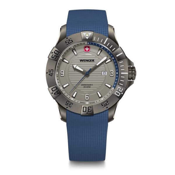 ונגר שוויץ שעון כרונוגרף Seaforce Black ice ורצועת סיליקון כחולה 43 מ”מ Wenger watch Chrono