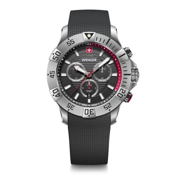 ונגר שוויץ שעון כרונוגרף Seaforce Black ice ורצועת סיליקון שחורה 43 מ”מ Wenger watch Chrono