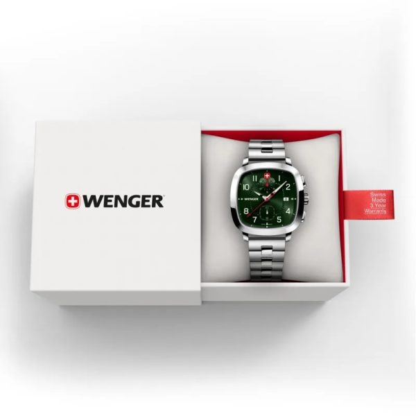 ⁦ונגר שעון כרונוגרף וינטאג' 40 מ”מ Vintage Sport Chrono Wenger watch ירוק רצועת מתכת⁩ – תמונה ⁦2⁩