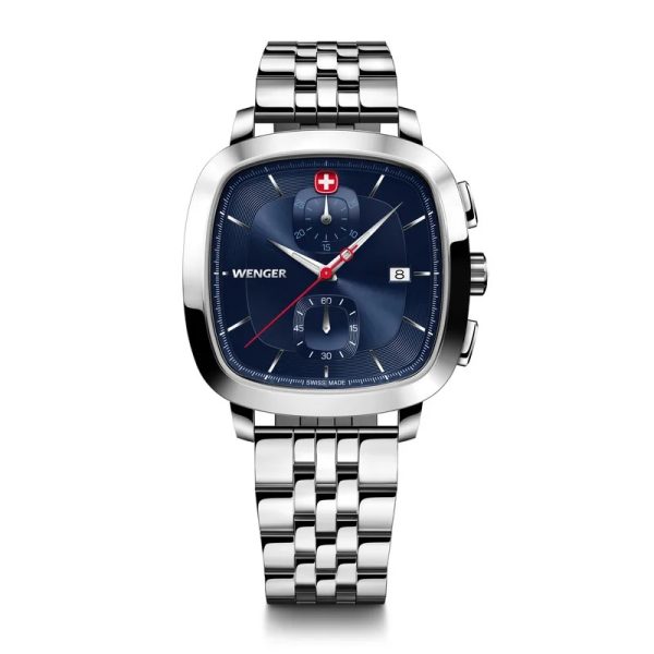 ונגר שעון כרונוגרף וינטאג' 40 מ”מ Vintage Sport Chrono Wenger watch כחול רצועת מתכת