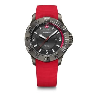 ונגר שוויץ שעון Seaforce Black ice ורצועת סיליקון אדומה 43 מ”מ Wenger watch