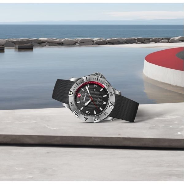 ⁦ונגר שוויץ שעון Seaforce Black ice ורצועת סיליקון שחורה 43 מ”מ Wenger watch⁩ – תמונה ⁦2⁩
