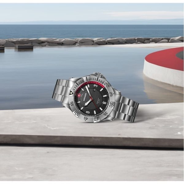 ⁦ונגר שוויץ שעון Seaforce Black ice ורצועת מתכת כסופה 43 מ”מ Wenger watch⁩ – תמונה ⁦3⁩