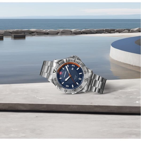 ⁦ונגר שוויץ שעון Seaforce Blue ice ורצועת מתכת כסופה 43 מ”מ Wenger watch⁩ – תמונה ⁦3⁩
