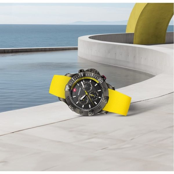 ⁦ונגר שוויץ שעון כרונוגרף Seaforce Black ice ורצועת סיליקון mvucv 43 מ”מ Wenger watch Chrono⁩ – תמונה ⁦3⁩