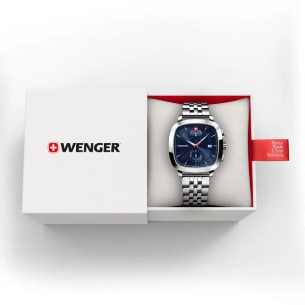 ⁦ונגר שעון כרונוגרף וינטאג' 40 מ”מ Vintage Sport Chrono Wenger watch כחול רצועת מתכת⁩ – תמונה ⁦3⁩