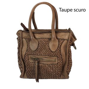 אקווילה תיק עור משובץ רצועת כתף אבן סטון כהה מיוצר באיטליה מעור וורה פלא Taupe scuro