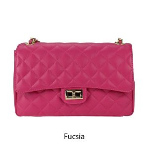 אקווילה תיק עור רצועת כתף ורוד פוקסיה איטלקי מיוצר באיטליה מעור וורה פלא Fucsia