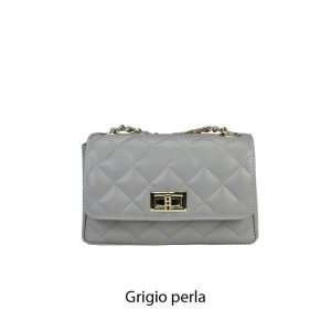 אקווילה תיק עור רצועת כתף אפור בהיר איטלקי מיוצר באיטליה מעור וורה פלא Grigio perla