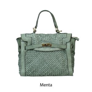 אקווילה תיק עור משובץ רצועת כתף מנטה מיוצר באיטליה מעור וורה פלא Menta