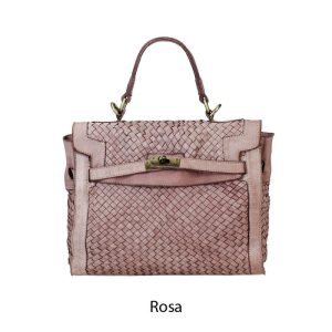 אקווילה תיק עור משובץ רצועת כתף ורוד מיוצר באיטליה מעור וורה פלא Rosa