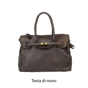 אקווילה תיק עור משובץ רצועת כתף חום כהה מיוצר באיטליה מעור וורה פלא Testa di moro