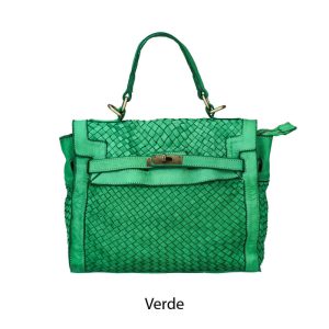 אקווילה תיק עור משובץ רצועת כתף ירוק מיוצר באיטליה מעור וורה פלא Varde