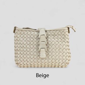 אקווילה תיק עור משובץ רצועת כתף בז' מיוצר באיטליה מעור וורה פלא Beige