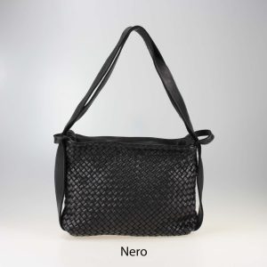 אקווילה תיק עור משובץ רצועת כתף ותיק גב שחור מיוצר באיטליה מעור וורה פלא Nero