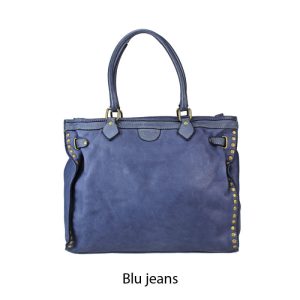 אקווילה תיק עור משובץ רצועת כתף כחול ג'ינס מיוצר באיטליה מעור וורה פלא Blue jeans