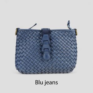 אקווילה תיק עור משובץ רצועת כתף כחול ג'ינס מיוצר באיטליה מעור וורה פלא Blujeans