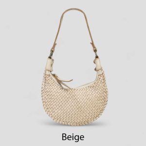 אקווילה תיק עור משובץ רצועת כתף בז' מיוצר באיטליה מעור וורה פלא Beige