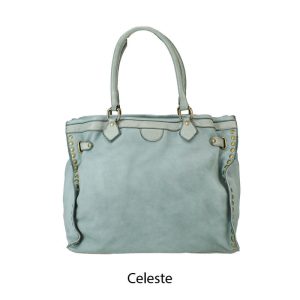 אקווילה תיק עור משובץ רצועת כתף אבן תכלת באיטליה מעור וורה פלא Celeste