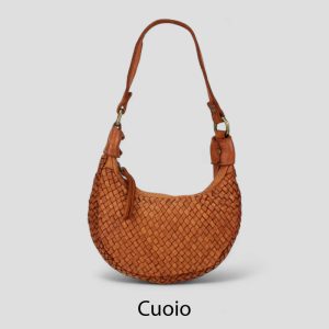 אקווילה תיק עור משובץ רצועת כתף קוניאק מיוצר באיטליה מעור וורה פלא Cuoio