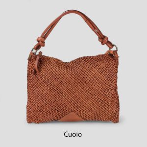 אקווילה תיק עור משובץ רצועת כתף כחול ג'ינס מיוצר באיטליה מעור וורה פלא Blue jeans