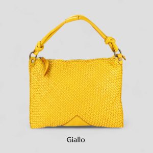 אקווילה תיק עור משובץ רצועת כתף צהוב מיוצר באיטליה מעור וורה פלא Giallo