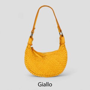 אקווילה תיק עור משובץ רצועת כתף צהוב מיוצר באיטליה מעור וורה פלא Giallo