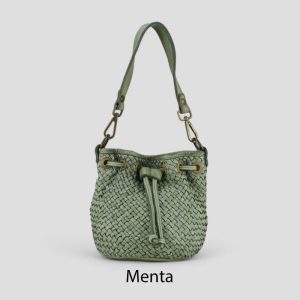 אקווילה תיק עור משובץ רצועת כתף מנטה מיוצר באיטליה מעור וורה פלא Menta