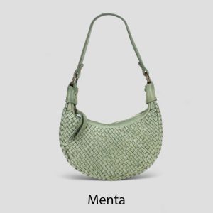 אקווילה תיק עור משובץ רצועת כתף מנטה מיוצר באיטליה מעור וורה פלא Mint