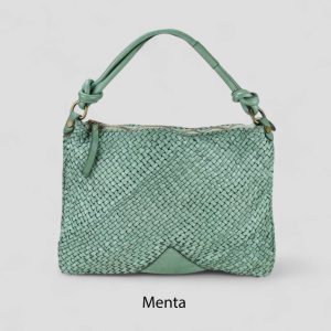 אקווילה תיק עור משובץ רצועת כתף מנטה מיוצר באיטליה מעור וורה פלא Menta