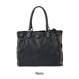 אקווילה תיק עור משובץ רצועת כתף שחור מיוצר באיטליה מעור וורה פלא Nero