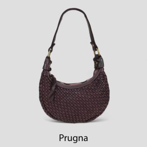 אקווילה תיק עור משובץ רצועת כתף בורדו מיוצר באיטליה מעור וורה פלא Prunga