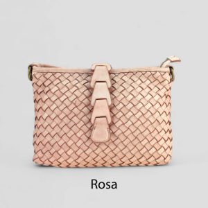 אקווילה תיק עור משובץ רצועת כתף ורוד מיוצר באיטליה מעור וורה פלא Rosa