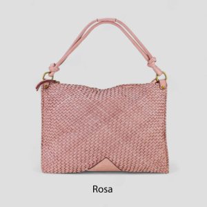 אקווילה תיק עור משובץ רצועת כתף ותיק גב ורוד מיוצר באיטליה מעור וורה פלא Rosa anrico