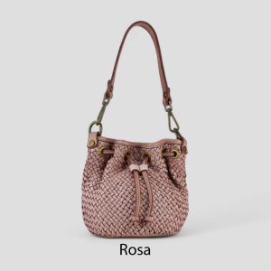 אקווילה תיק עור משובץ רצועת כתף ורוד מיוצר באיטליה מעור וורה פלא Rosa