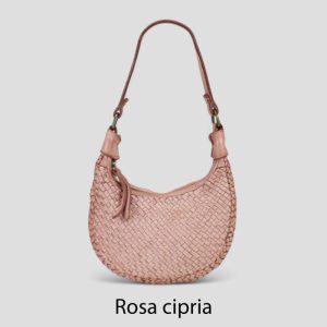 אקווילה תיק עור משובץ רצועת כתף ורוד אבקתי מיוצר באיטליה מעור וורה פלא Rosa cipria